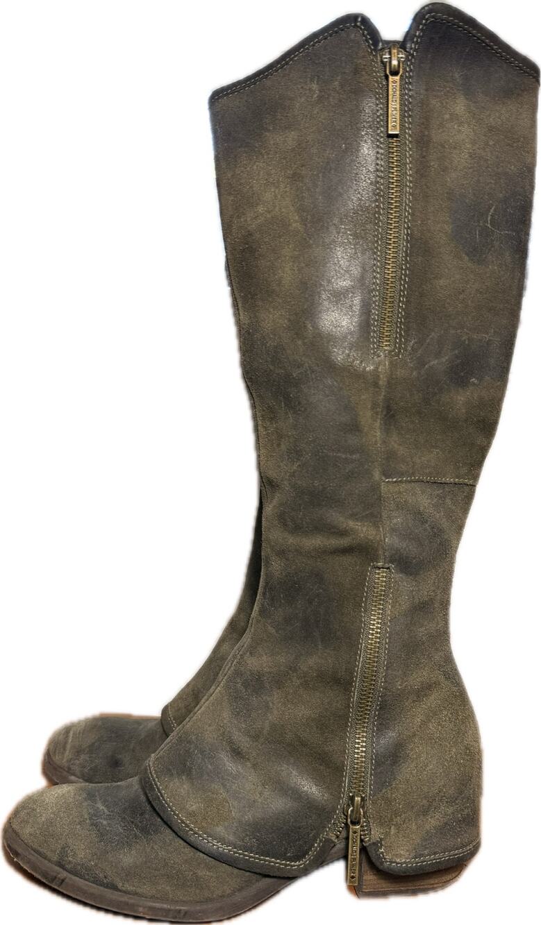 Donald J Pliner Devi 3 Olive Green Distressed Suede Leather Knee High Boots 5M